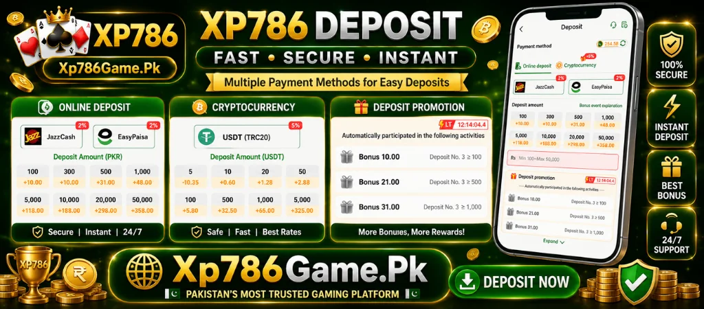 XP786 Deposit methods in xp786game.pk