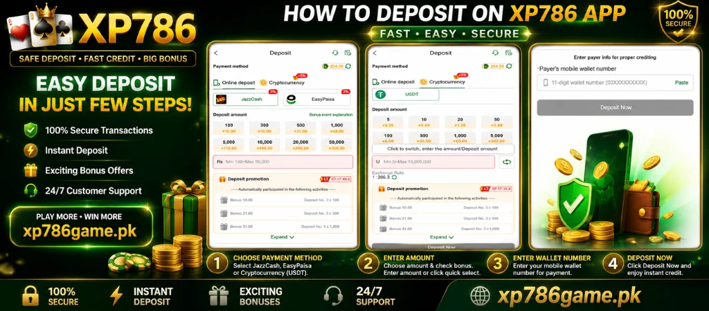 Xp786 deposit method xp786game.pk